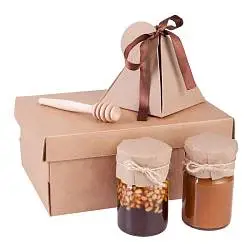 Набор Sweeting Honey, коробка: 24х17,5х10 см; ложка: 12х2,4 см; чай: 10х10х11 см; мед: высота 10 см, диаметр 6 см