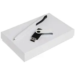 Набор Twist White, белый с оранжевым, флешка: 5,4х0,9х1,8 см; ручка: 14,5х1,0 см; упаковка: 17,2х10,3х2,9 см