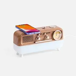 Bluetooth-колонка с беспроводной зарядкой, часами и подсветкой Multiverse, 25,2x7,8x11,5 см; упаковка: 34,6x10,4x16 см