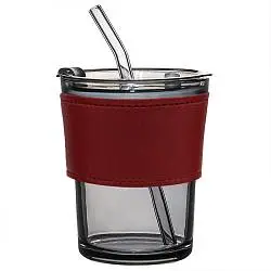 Стакан стеклянный с трубочкой и капхолдером "Karamel"