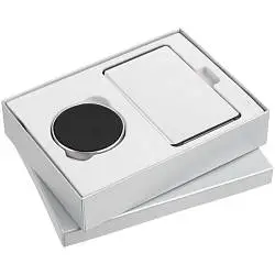 Набор Somerset, колонка: диаметр 7 см; высота 4,2 см; аккумулятор: 13,4х8,3х0,8 см; коробка: 22х16х5 см